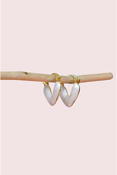 Sacce Scarves&Accessories Sedef Mineli Beyaz Kalpli Küpe