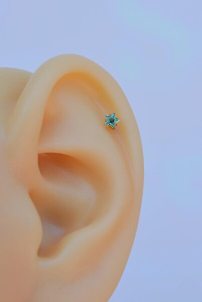 Sacce Scarves&Accessories Gold Su Yeşili Renk Çelik Tektaş Yıldız Tragus Pier...