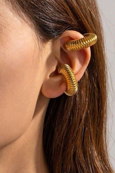 Sacce Scarves&Accessories Large Domed Earcuff Wide Hoop Cartilage Earring Gold