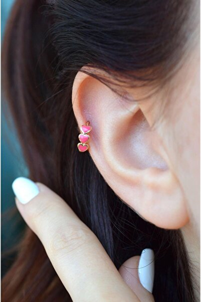 Sacce Scarves&Accessories Sıralı Pembe Kalpli Helix Piercing Kıkırdak Küpesi ...