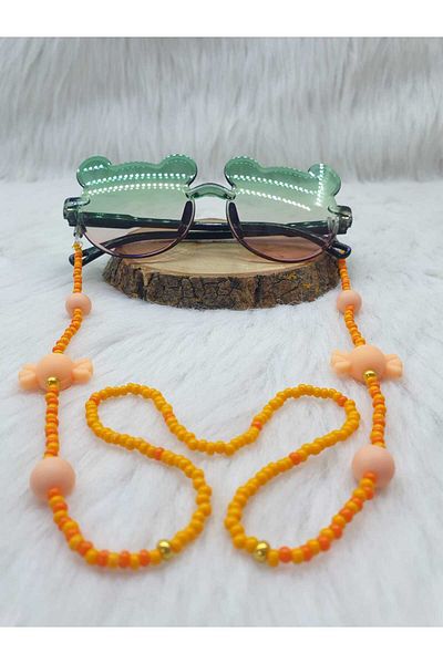 HAPPY HANDMADE Girl's Glasses with Chain Candy Figure - Bead Detailed Children's Strap Glasses
