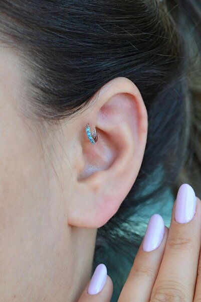 Sacce Scarves&Accessories Gümüş Renkli 6 mm Firuze Taşlı Forward Helix Piercing Tragus Helix