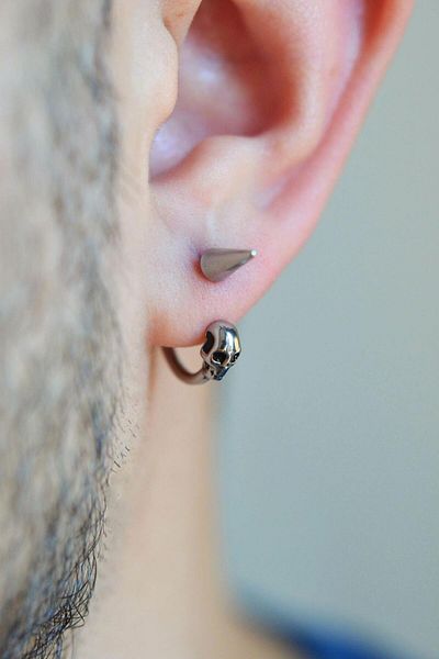 Sacce Scarves&Accessories Silver Colored Special Design Skull Figured Men's Earrings