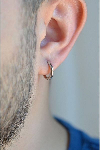 Sacce Scarves&Accessories Men's Pentagonal Model - Steel Hoop Earrings, Minimal Design