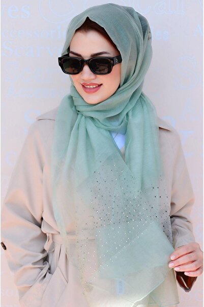 Sacce Scarves&Accessories Μεταξωτό σάλι με λεπτομέρεια από νεροπράσινη πέτρα