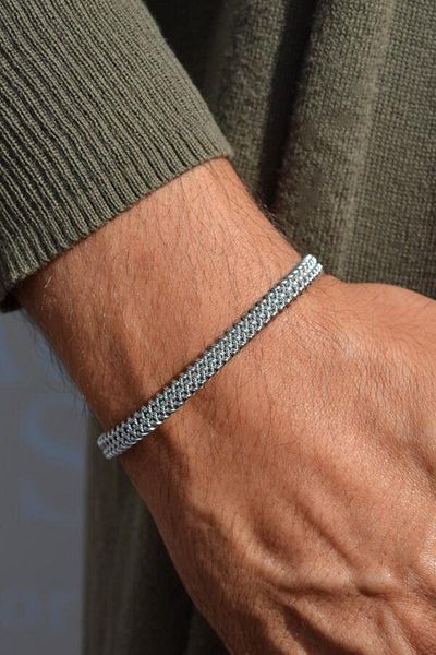 Sacce Scarves&Accessories Steel Bracelet Straw Weave Silver Color Unisex Steel Bracelet