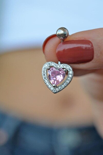 Sacce Scarves&Accessories نموذج القلب ثقب السرة الصلب الحجر الوردي