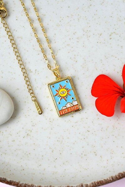 Sacce Scarves&Accessories Renkli Güneş  Tarot Kolye The Sun Çelik Dikdörtgen ...
