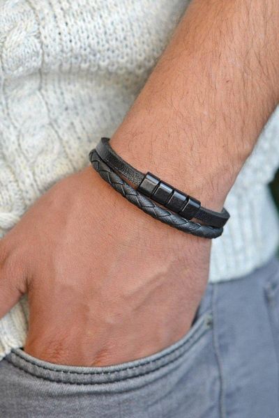 Sacce Scarves&Accessories Men's Leather Bracelet Black