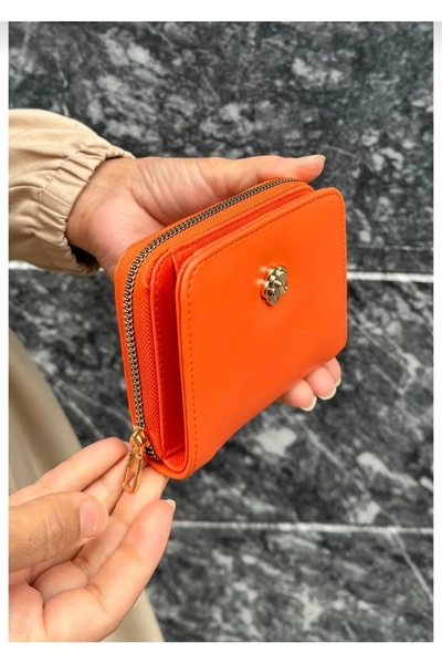 Just Polo Women's Orange Vegan Wallet with 6 Cards, 1 Id Compartment, Snap Fastener and Zipper Closure