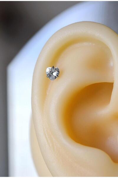 Sacce Scarves&Accessories Gümüş Renk Kalp Şekilli Tektaş Çelik Helix Piercing...
