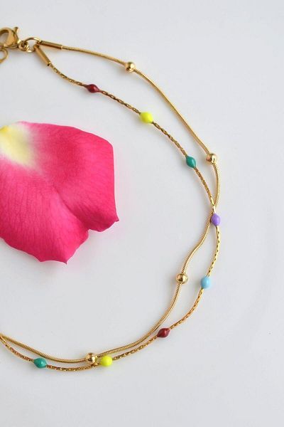 Sacce Scarves&Accessories Gold Colored Multi-Colored Two-Row Heeled Steel Anklet