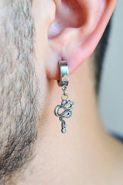 Sacce Scarves&Accessories Men's Silver Colored Snake Steel Hoop Earrings