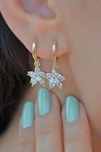 Sacce Scarves&Accessories Altın Renkli Çiçek Sallantılı Şakira Küpe