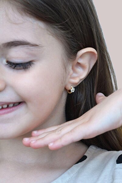 Sacce Scarves&Accessories Zirkon Taşlı Çiçekli Çocuk Küpesi Halka Model Altın Rengi
