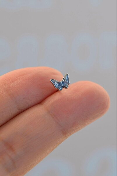Sacce Scarves&Accessories Gümüş Renk Çelik Koyu Mavi Kelebek Helix Piercing K...