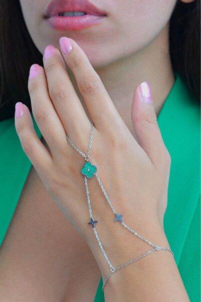 Sacce Scarves&Accessories Yeşil Çiçekli Çelik Şahmeran Gümüş Renkli