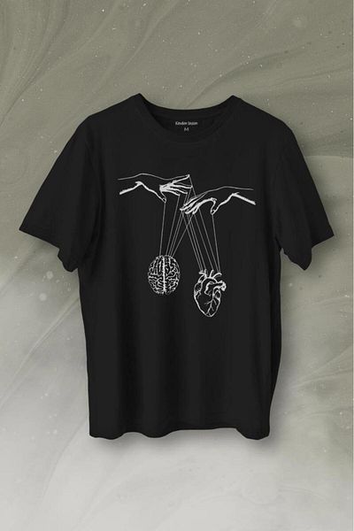 Kendim Seçtim Tricou cu inimă și creier suspendat Love Mind Logic Minimal Printed Tricou unisex