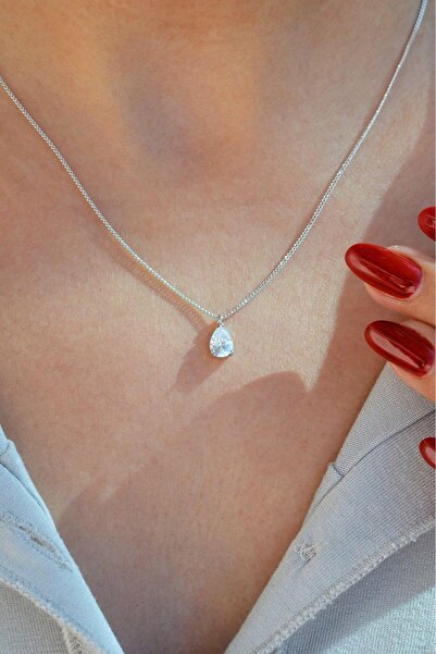 Sacce Scarves&Accessories Damla Zirkon Tektaş Kolye Gümüş Renkli