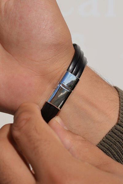 Sacce Scarves&Accessories Men's Black Leather Bracelet - Multi Pack