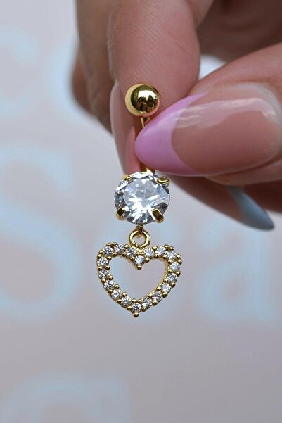 Sacce Scarves&Accessories Gold Çelik Kalp Sallantılı Göbek Piercingi