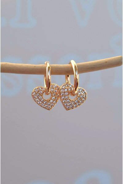 Sacce Scarves&Accessories Kalp Charmlı İnce Halka Küpe