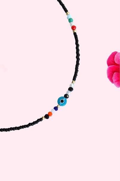 Sacce Scarves&Accessories Black Sand Beaded Anklet for Small Evil Eye