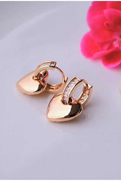 Sacce Scarves&Accessories Bombeli Kalpli Küpe Taşlı Halka Kalp Charmlı