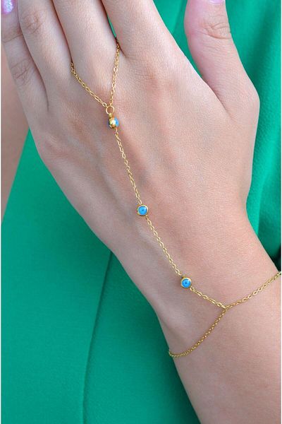 Sacce Scarves&Accessories Evil Eye Beaded Steel Shahmaran Gold Color