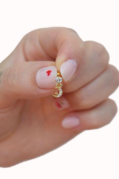 Sacce Scarves&Accessories Gold Renkli Taşlı Ay Sallantılı Piercing Helix Kıkırdak Lob