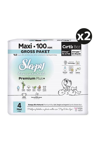 Sleepy Bio Natural Premium Plus Gross Package Baby Diapers Size 4 Maxi 200 Pieces