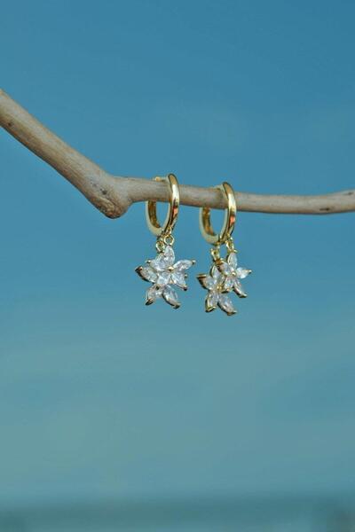 Sacce Scarves&Accessories Altın Renkli Çiçek Sallantılı Şakira Küpe