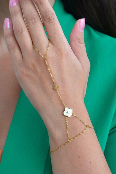 Sacce Scarves&Accessories Gold Colored Mother of Pearl Flower Patterned Steel Şahmeran