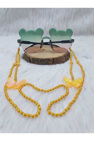 HAPPY HANDMADE Chain Butterfly Figure Children's Eyewear Chain Girl's Eyewear Strap with Beads Children's Eyewear Chain