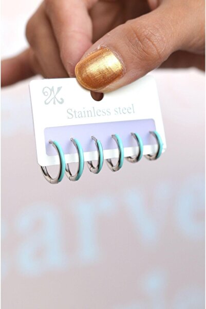 Sacce Scarves&Accessories طقم حلق ستيل ملون تركواز 6 قطع