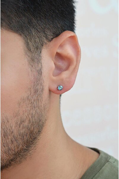 Sacce Scarves&Accessories 4 ملم الرجال الهولوغرام حجر سوليتير الصلب القرط