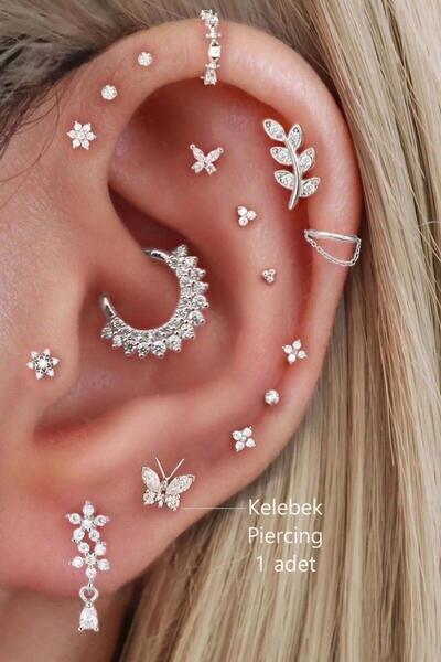 Sacce Scarves&Accessories Gümüş Renkli Kelebek Figürlü Piercing Helix Kıkırdak Conch Lob