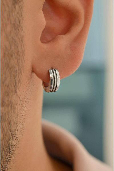 Sacce Scarves&Accessories Men's Steel Hoop Earrings Silver Color
