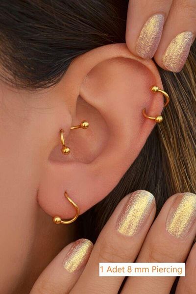 Sacce Scarves&Accessories 8 mm Curved Steel Spiral Piercing - Gold Color Tragus Helix Cartilage Lip