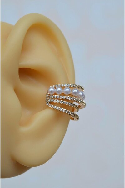 Sacce Scarves&Accessories Zirkon Taş Detaylı İncili Zirkon Çoklu Earcuff Sıkı...