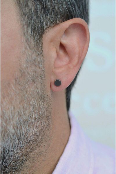 Sacce Scarves&Accessories Men's Screw Circle Model Steel Earring 6 mm Silver Color