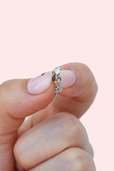 Sacce Scarves&Accessories Gümüş Renkli Taşlı Ay Sallantılı Piercing Helix Kıkırdak Lob