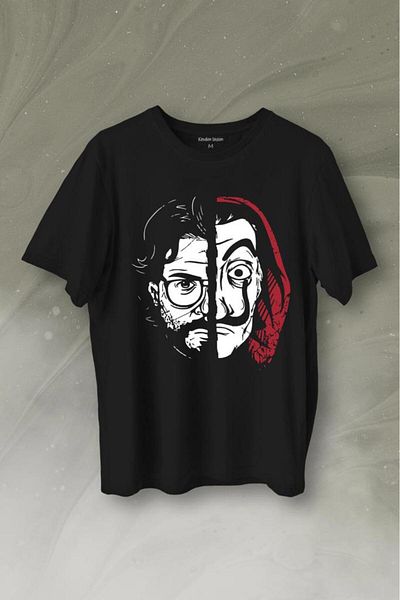 Kendim Seçtim La Casa De Papel Professor Proffessor Dali Mask Half Face Half Face Printed T-Shirt Unisex T-shirt