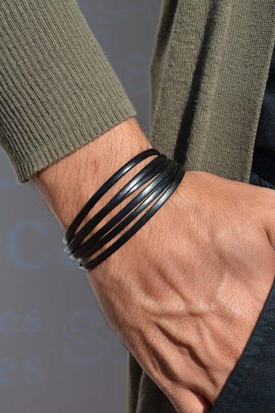Sacce Scarves&Accessories Men's Black Leather Bracelet - Multi Pack
