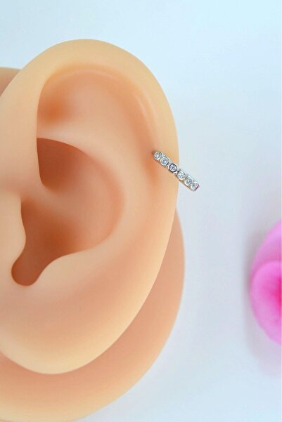 Sacce Scarves&Accessories Zirkon Taşlı İnce 8 mm Halka Piercing Helix Tragus Kıkırdak Lob