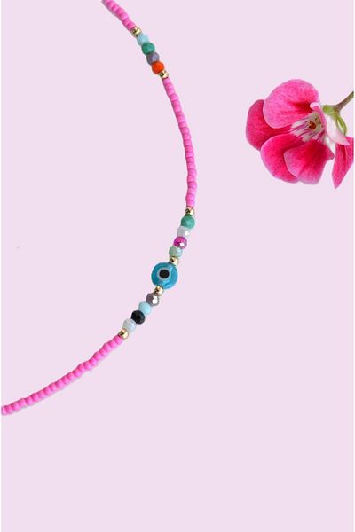 Sacce Scarves&Accessories Pink Sand Beaded Anklet for Small Evil Eye