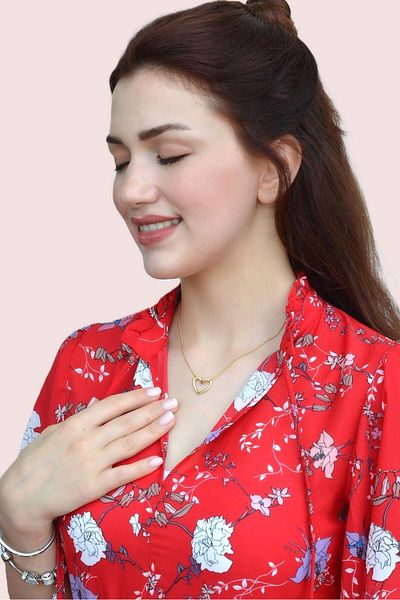 Nehir Steel Knot Heart Necklace Empty Heart Model Gold Color