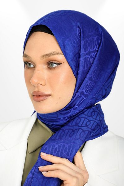hijabchi Εισαγόμενο μοντέλο δαχτυλιδιού με μεταξένιο ζακάρ σάλι - Νέες συλλογές - Saks Blue