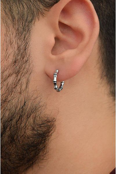 Sacce Scarves&Accessories Bone Model Aged Steel Hoop Earrings for Men