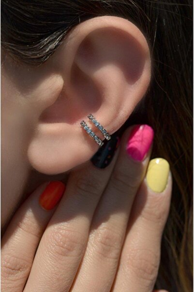 Sacce Scarves&Accessories İki Sıralı Taşlı Sıkıştırmalı Kıkırdak Küpe Earcuff...
